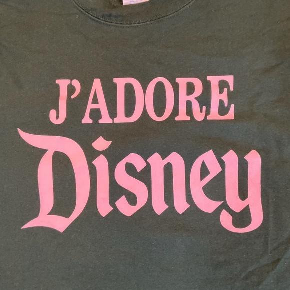 J’adore Disney Sweatshirt Women’s LG Forest Green Pink Lettering Mickey Graphic - Picture 1 of 6